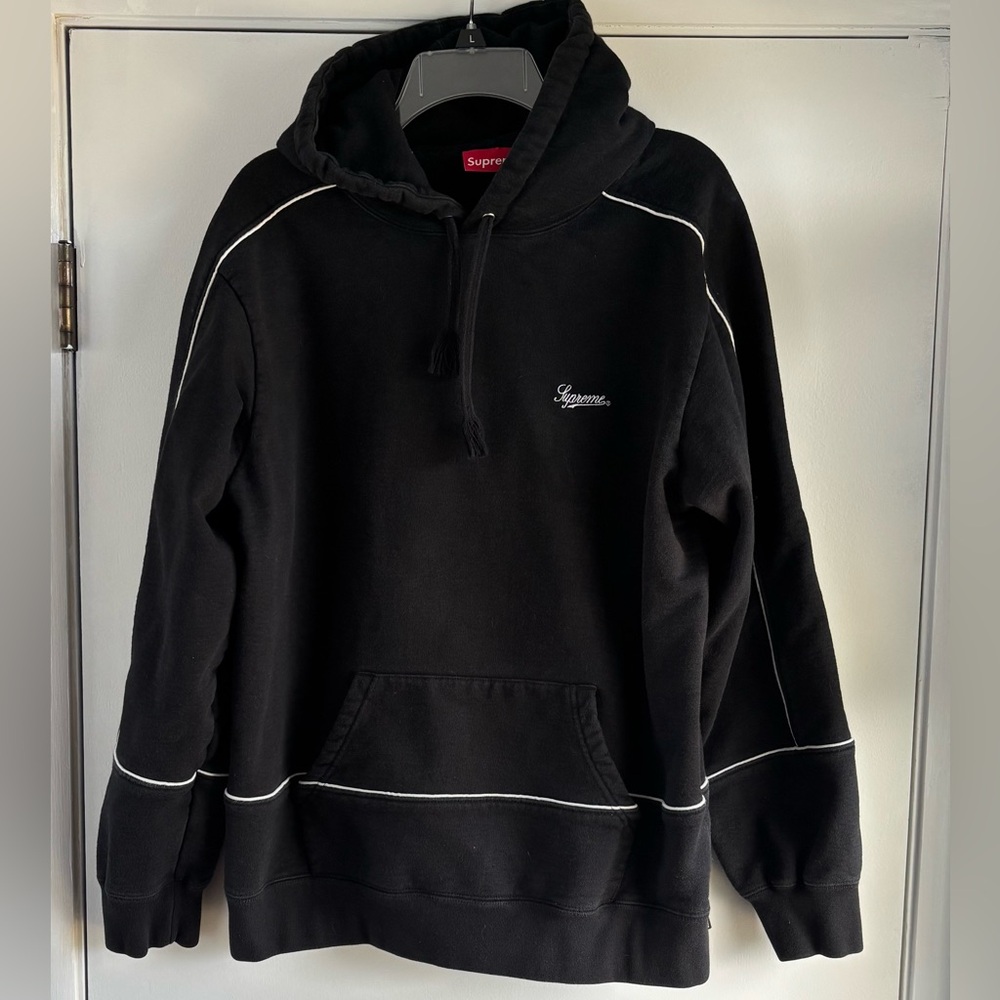 Supreme Piping Hooded Sweatshirt Black SS18 Mens Size Large